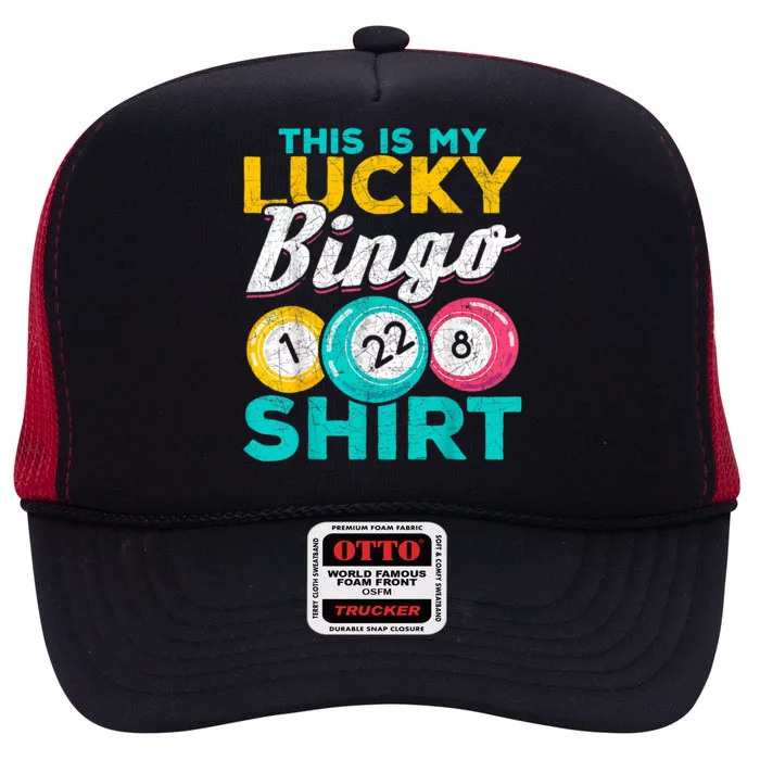 Lucky Bingo Bingo Player Hobby Gambling Funny Bingo High Crown Mesh Trucker Hat