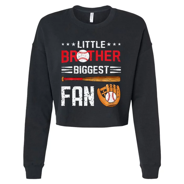 Little Brother Biggest Fan Baseball Family Cropped Pullover Crew