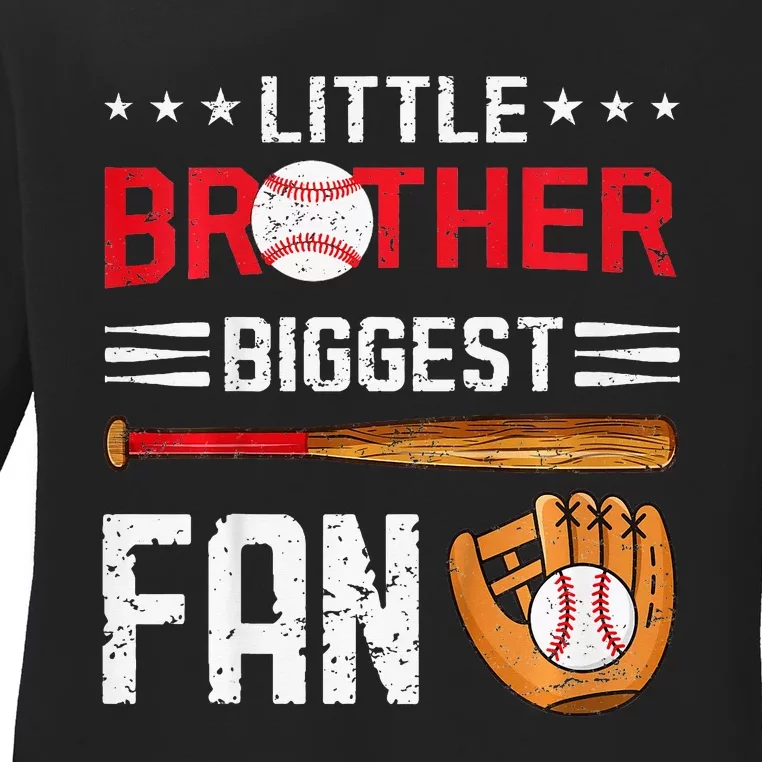 Little Brother Biggest Fan Baseball Family Ladies Long Sleeve Shirt