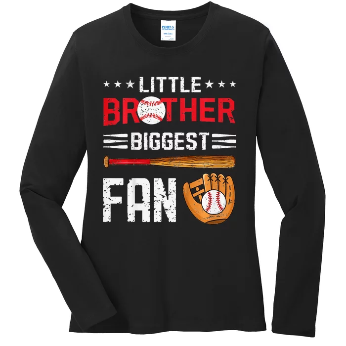 Little Brother Biggest Fan Baseball Family Ladies Long Sleeve Shirt