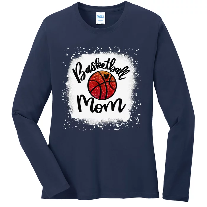 Leopard Bleached Basketball Mom Game Day Gift Ladies Long Sleeve Shirt