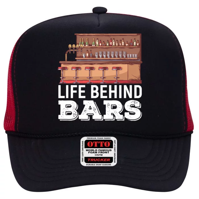 Life Behind Bars Bartender Alcohol Gift High Crown Mesh Trucker Hat