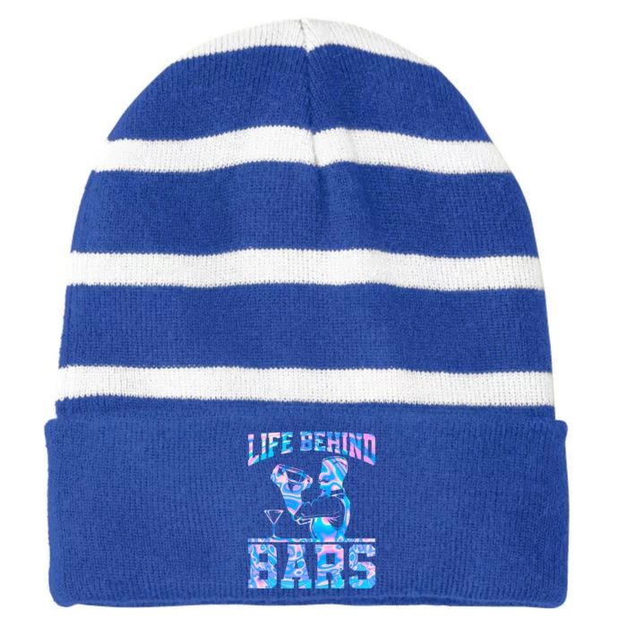 Life Behind Bars Bartender Gift Striped Beanie with Solid Band