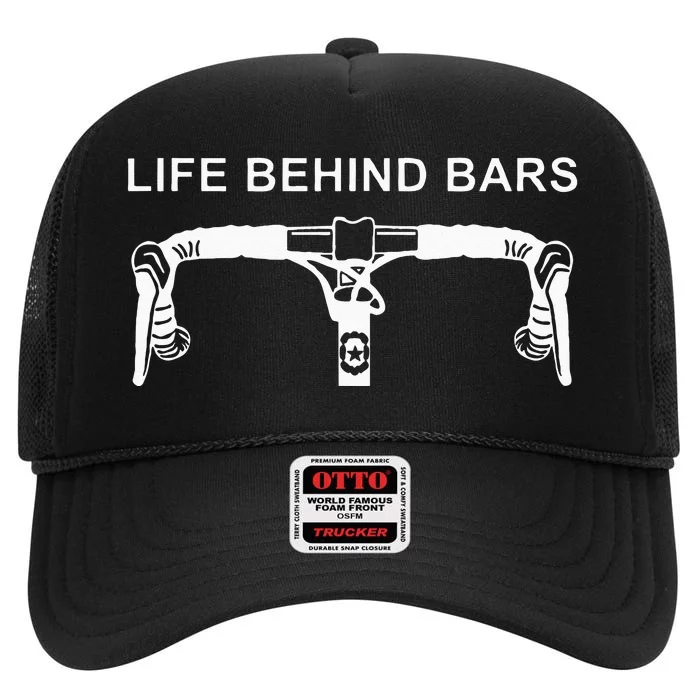 LIFE BEHIND BARS Funny Cycling Biking High Crown Mesh Trucker Hat