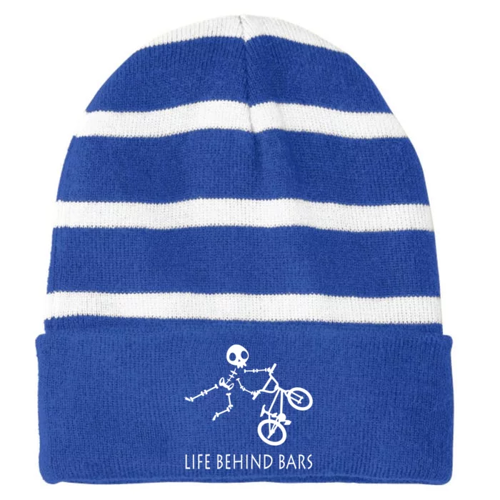 Life Behind Bars Bike Skeleton Bmx Biker Bicycle Rider Gift Striped Beanie with Solid Band