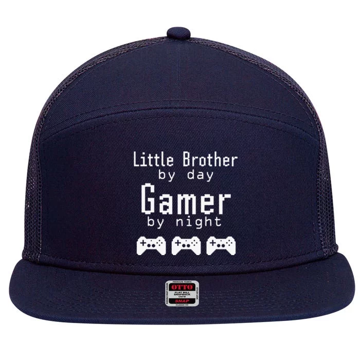 Little Brother By Day Gamer By Night 8 Bit Pixel 7 Panel Mesh Trucker Snapback Hat