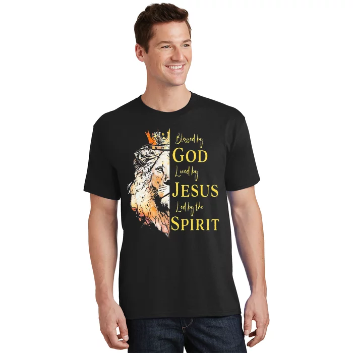 Lion Blessed By God Loved By Jesus Led Buy The Spirit T-Shirt