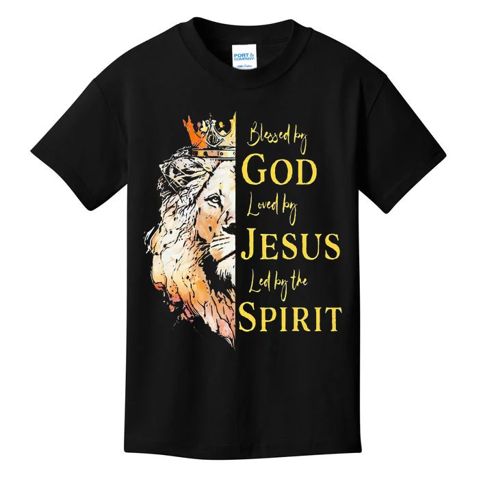 Lion Blessed By God Loved By Jesus Led Buy The Spirit Kids T-Shirt