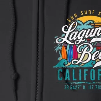 Laguna Beach California Retro Sun Sand Surf Palm Trees Full Zip Hoodie