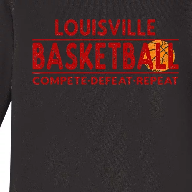 Louisville Basketball Compete Defeat Repeat Baby Long Sleeve Bodysuit