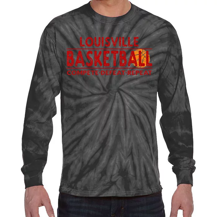 Louisville Basketball Compete Defeat Repeat Tie-Dye Long Sleeve Shirt