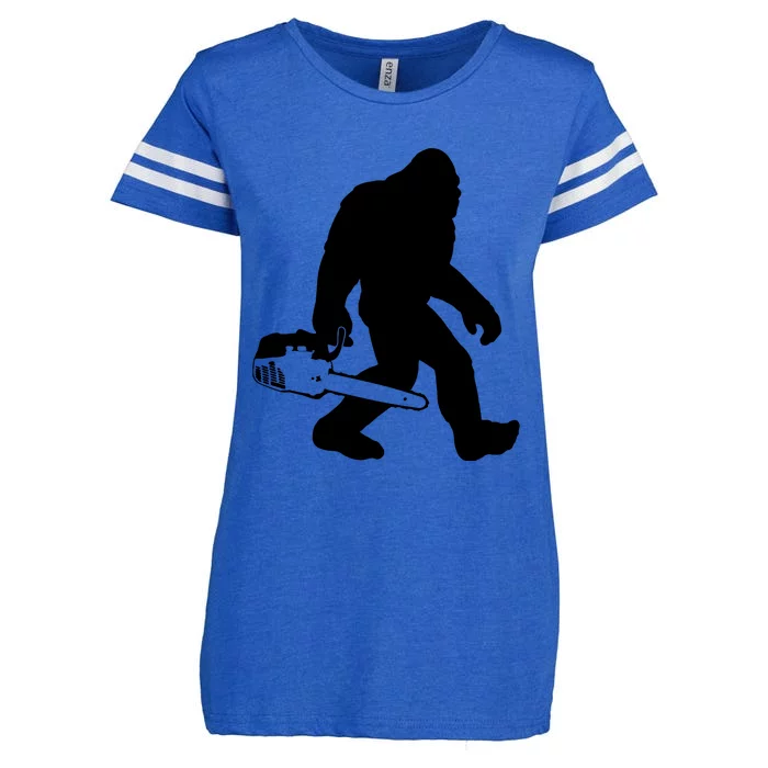 Lumberjack Bigfoot Chainsaw Sasquatch Logger Funny Enza Ladies Jersey Football T-Shirt