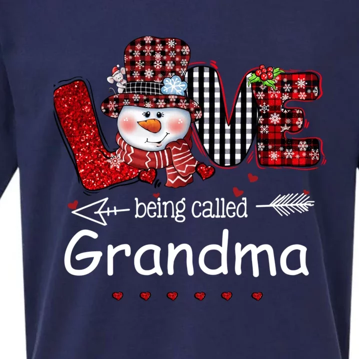 Love being called Grandma Snowman Christmas Red Plaid Xmas Sueded Cloud Jersey T-Shirt