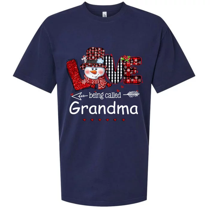 Love being called Grandma Snowman Christmas Red Plaid Xmas Sueded Cloud Jersey T-Shirt