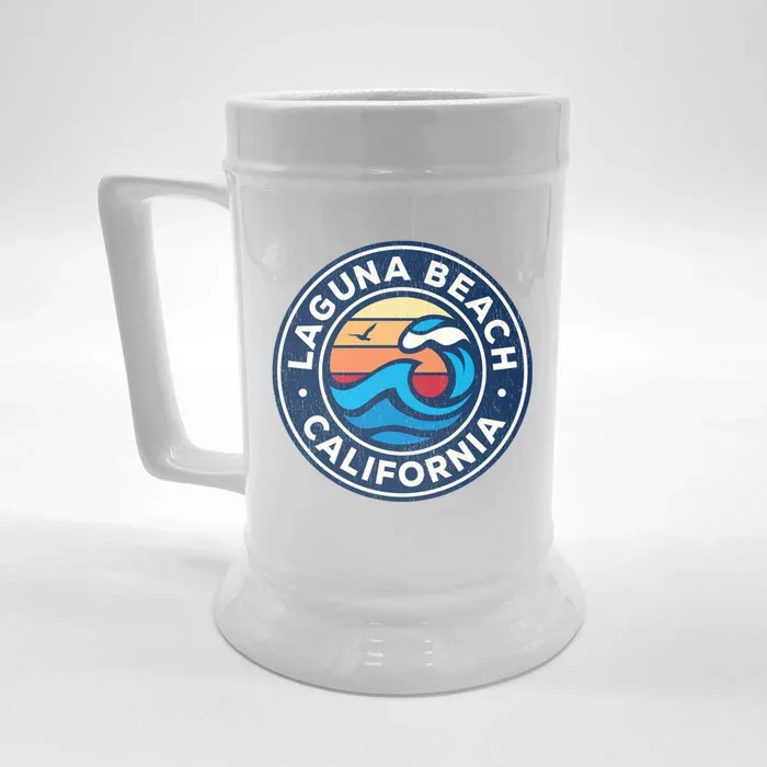 Laguna Beach California Ca Vintage Nautical Waves Design Front & Back Beer Stein