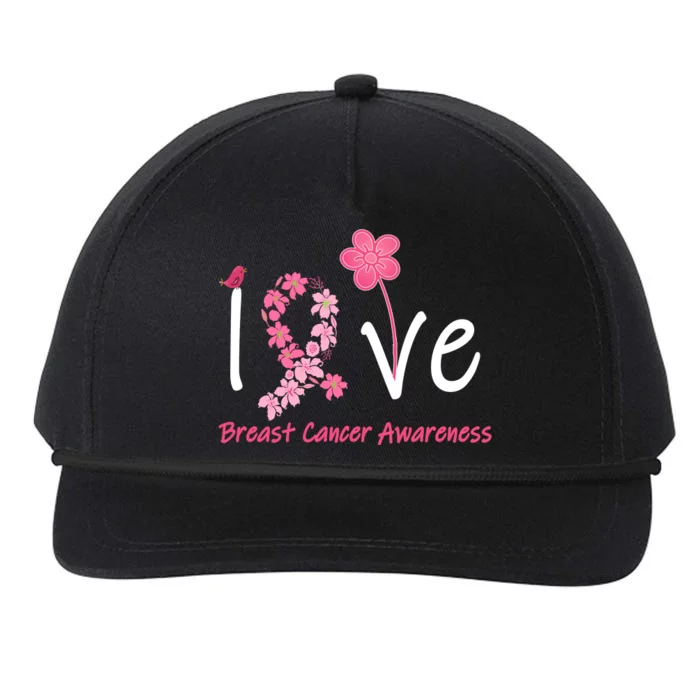 Love Breast Cancer Awareness Flower Ribbon Snapback Five-Panel Rope Hat