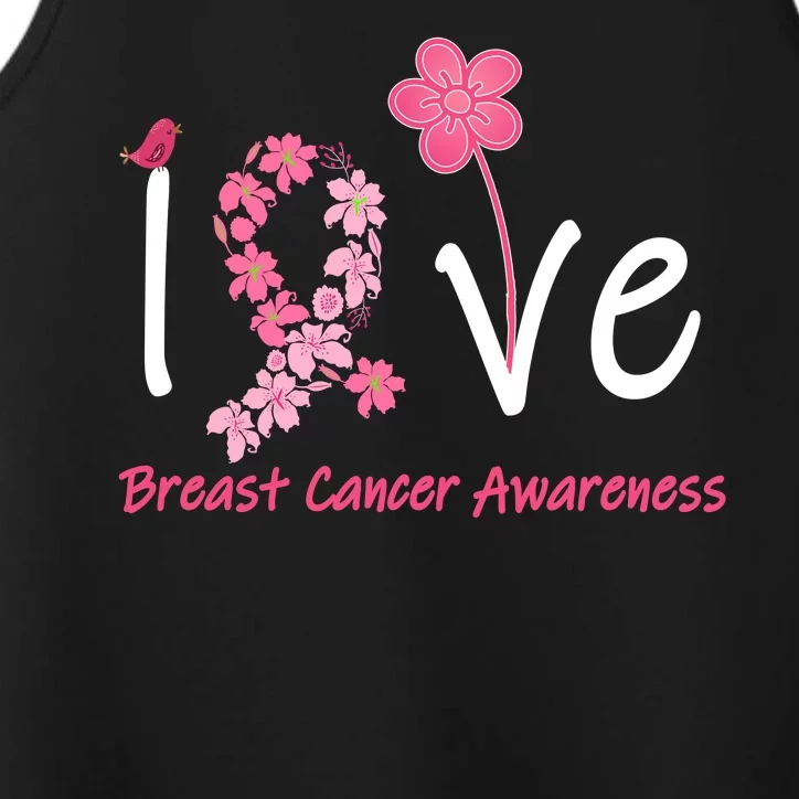 Love Breast Cancer Awareness Flower Ribbon Performance Tank