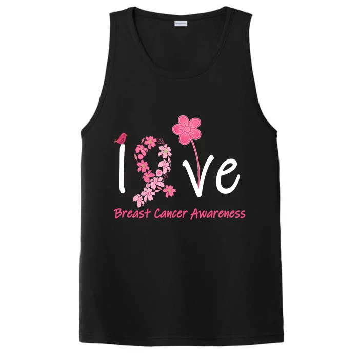 Love Breast Cancer Awareness Flower Ribbon Performance Tank