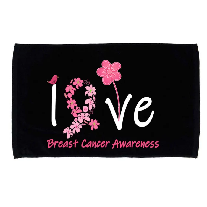 Love Breast Cancer Awareness Flower Ribbon Microfiber Hand Towel