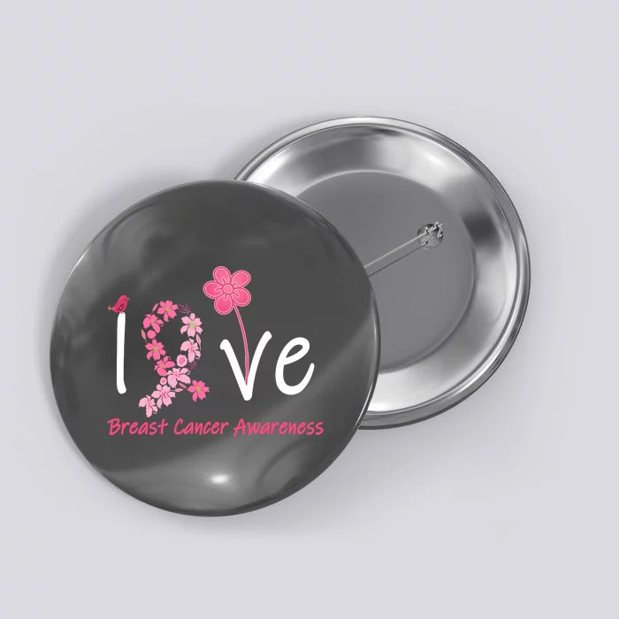 Love Breast Cancer Awareness Flower Ribbon Button