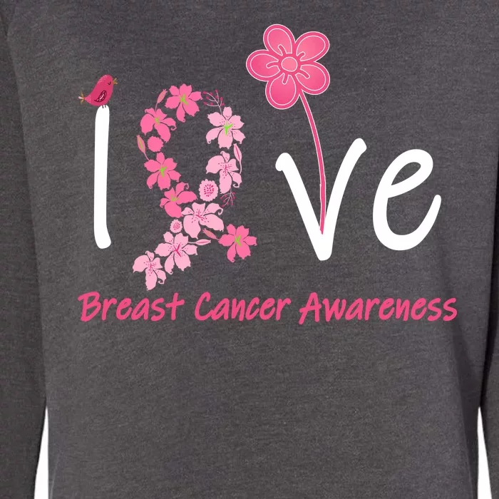 Love Breast Cancer Awareness Flower Ribbon Womens California Wash Sweatshirt