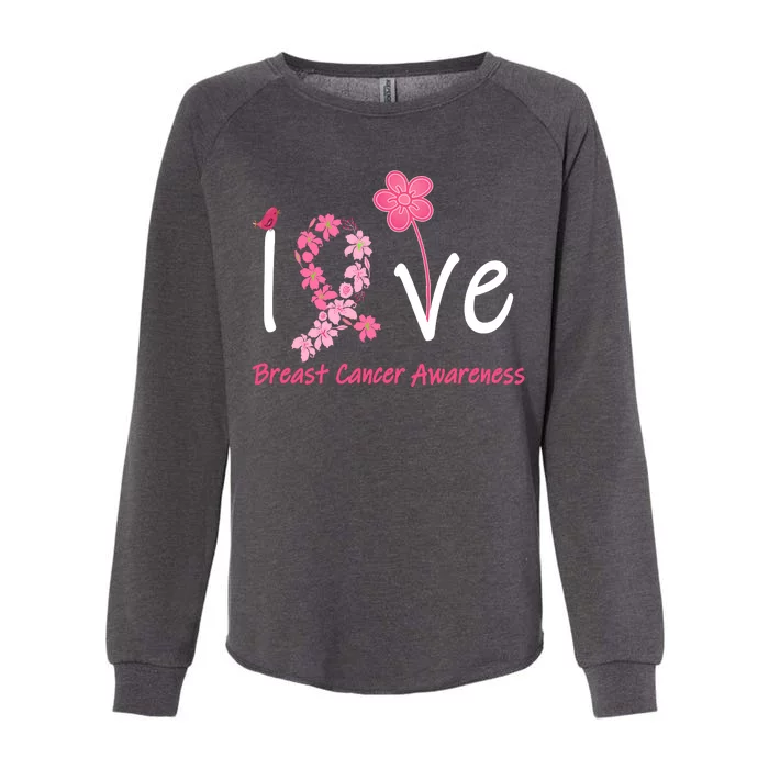 Love Breast Cancer Awareness Flower Ribbon Womens California Wash Sweatshirt