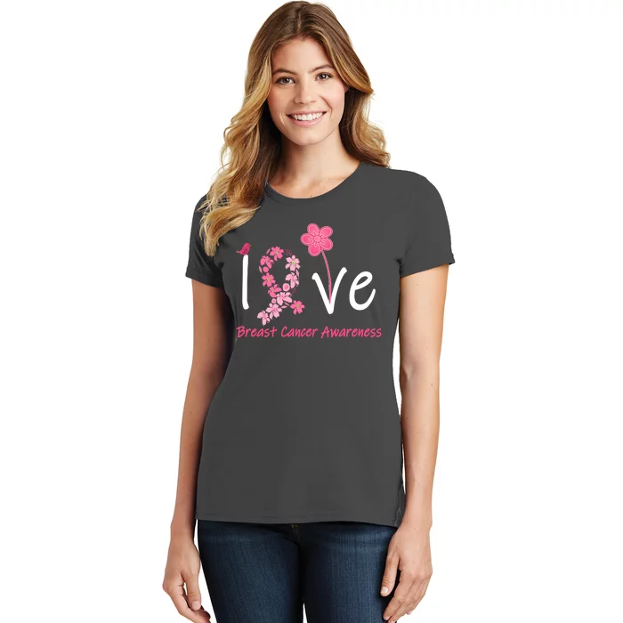 Love Breast Cancer Awareness Flower Ribbon Women's T-Shirt