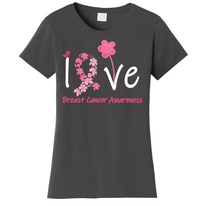 Love Breast Cancer Awareness Flower Ribbon Women's T-Shirt