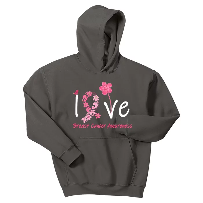 Love Breast Cancer Awareness Flower Ribbon Kids Hoodie