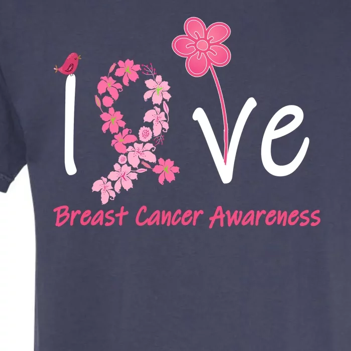 Love Breast Cancer Awareness Flower Ribbon Garment-Dyed Heavyweight T-Shirt