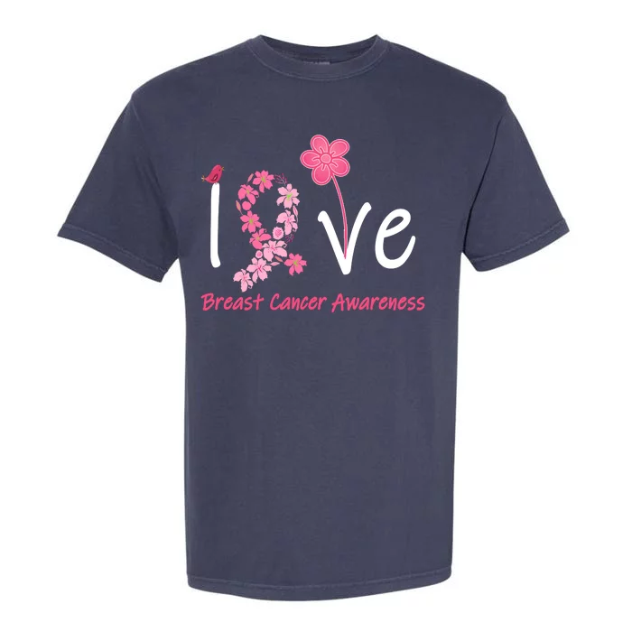 Love Breast Cancer Awareness Flower Ribbon Garment-Dyed Heavyweight T-Shirt