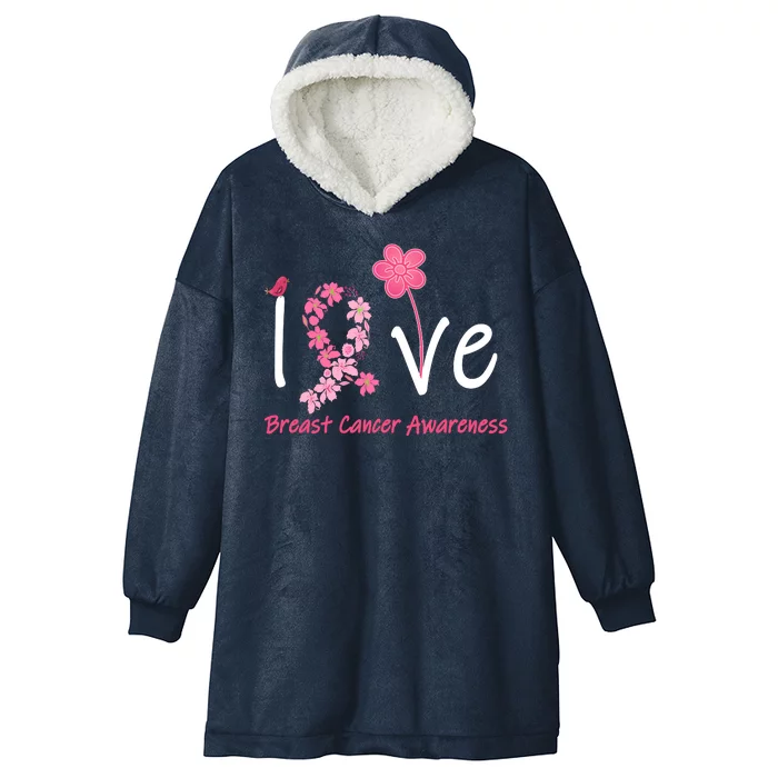 Love Breast Cancer Awareness Flower Ribbon Hooded Wearable Blanket