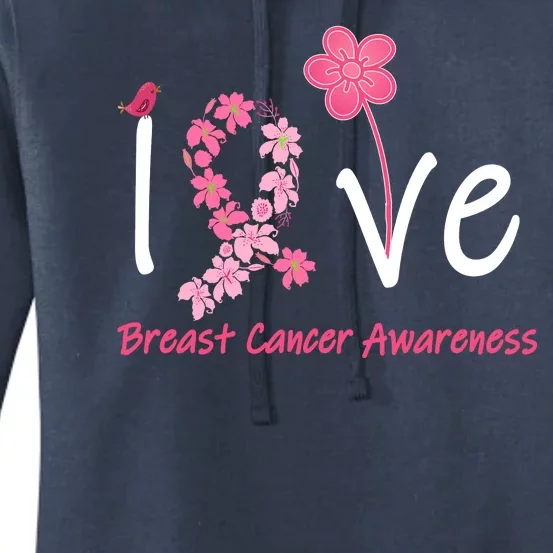 Love Breast Cancer Awareness Flower Ribbon Women's Pullover Hoodie