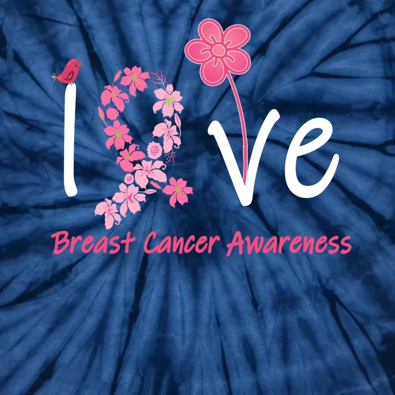 Love Breast Cancer Awareness Flower Ribbon Tie-Dye T-Shirt