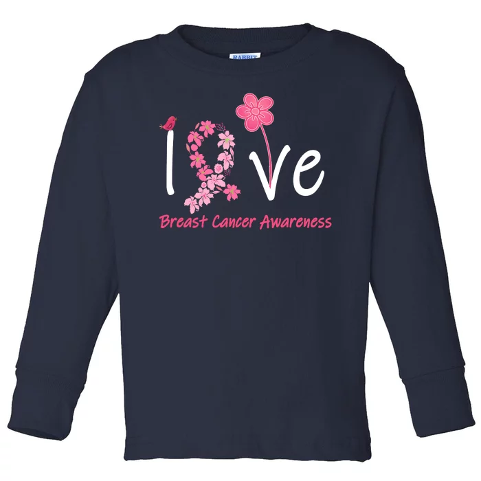 Love Breast Cancer Awareness Flower Ribbon Toddler Long Sleeve Shirt