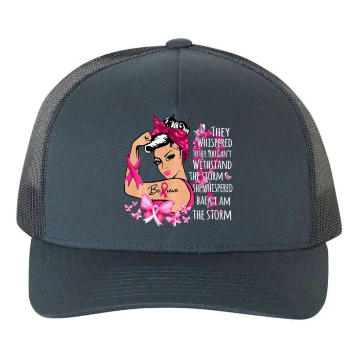 Leapard Breast Cancer Awareness Warrior Support Believe Yupoong Adult 5-Panel Trucker Hat