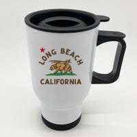 Long Beach California Beach Flag Bear Surf Ca Vintage Stainless Steel Travel Mug