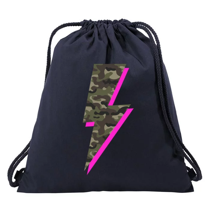 Lightning Bolt Camo Hot Pink Camouflage Graphic Print Gift Drawstring Bag