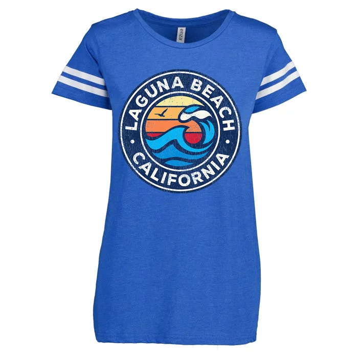 Laguna Beach California Ca Vintage Nautical Waves Design Enza Ladies Jersey Football T-Shirt