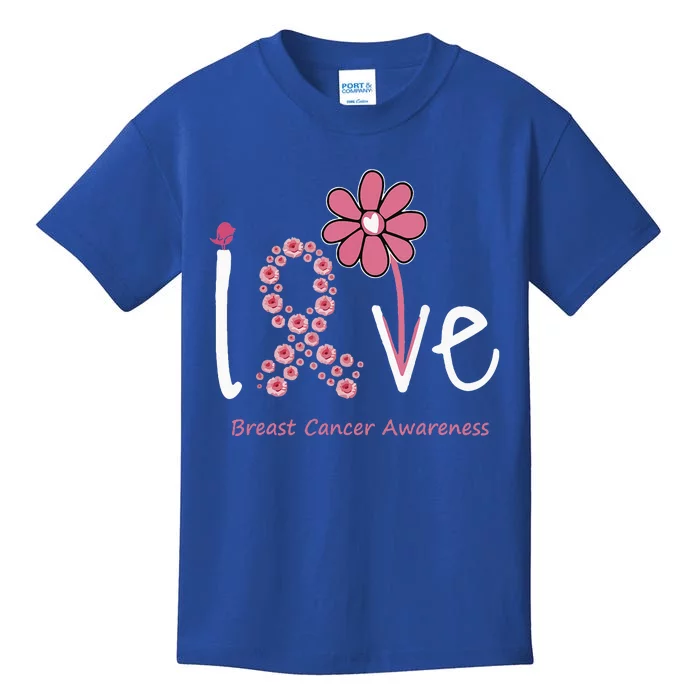 Love Breast Cancer Pink Ribbon Floral Kids T-Shirt