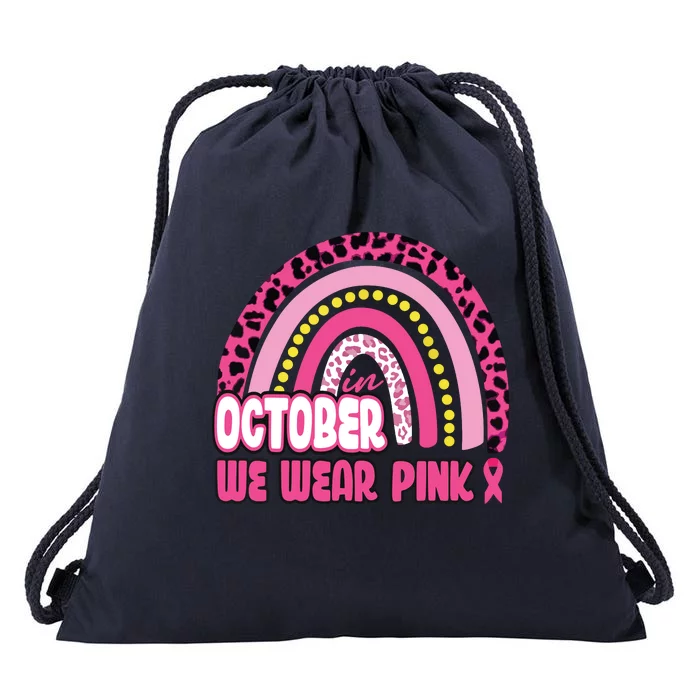 Leopard Breast Cancer Awareness In October We Wear Pink Drawstring Bag