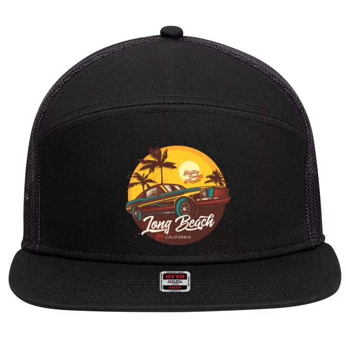 Long Beach California 7 Panel Mesh Trucker Snapback Hat