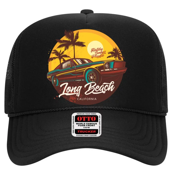 Long Beach California High Crown Mesh Trucker Hat