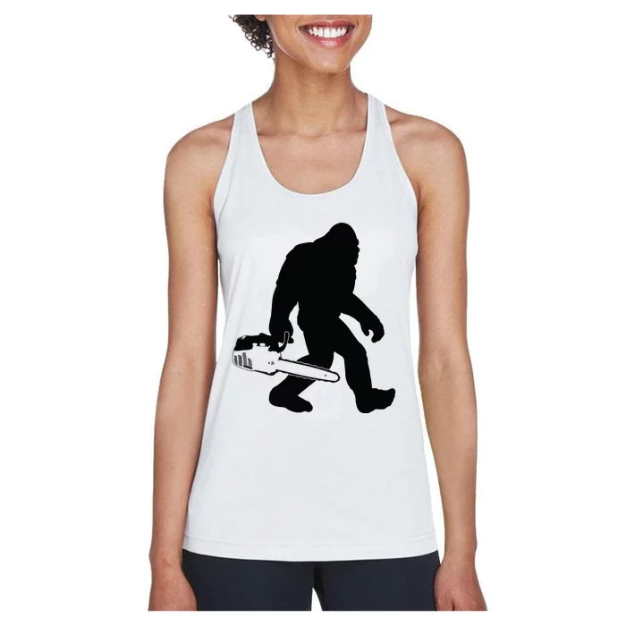 Lumberjack Bigfoot Chainsaw Sasquatch Logger Funny Women's Racerback Tank