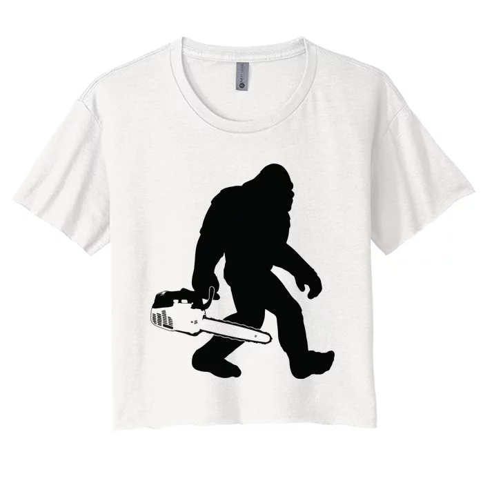 Lumberjack Bigfoot Chainsaw Sasquatch Logger Funny Women's Crop Top Tee