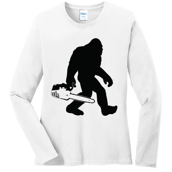 Lumberjack Bigfoot Chainsaw Sasquatch Logger Funny Ladies Long Sleeve Shirt