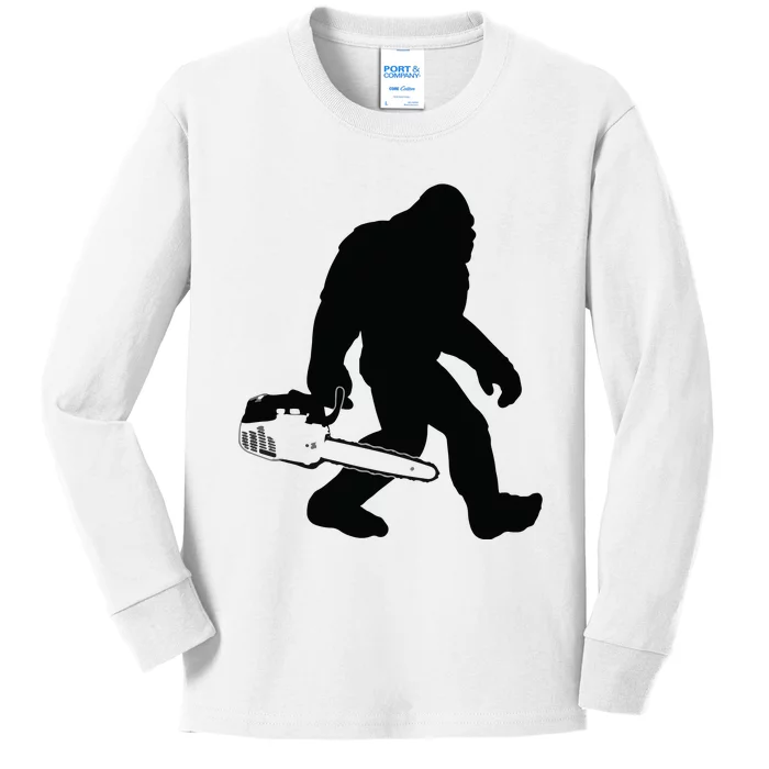 Lumberjack Bigfoot Chainsaw Sasquatch Logger Funny Kids Long Sleeve Shirt