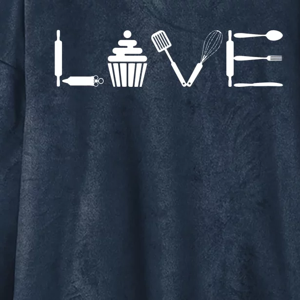 'Love' Baking Cupcake Gift For Bakers And Pastry Chefs Hooded Wearable Blanket