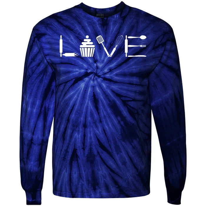 'Love' Baking Cupcake Gift For Bakers And Pastry Chefs Tie-Dye Long Sleeve Shirt