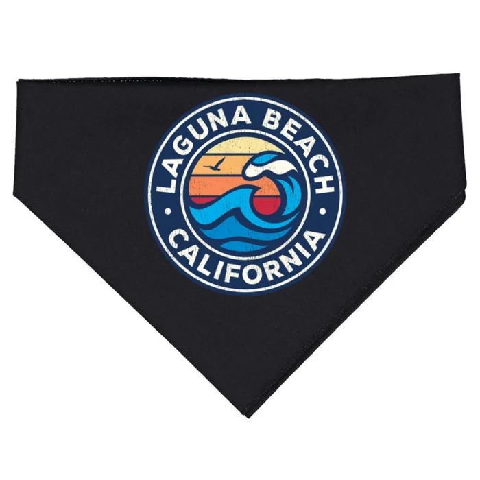 Laguna Beach California Ca Vintage Nautical Waves Design USA-Made Doggie Bandana